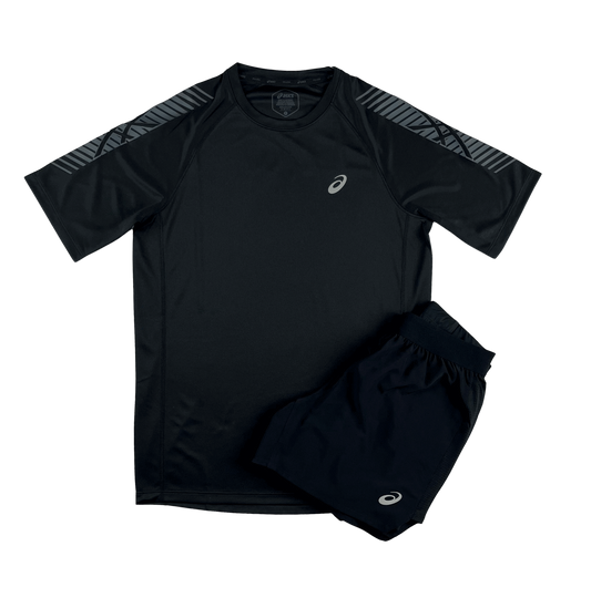 Asics Icon SS T-Shirt and Road Short Set - Black - Active Vault